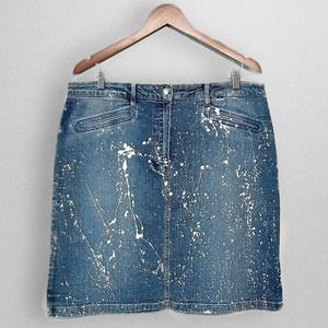 Escada Sport White Paint Splatter Paint Denim Straight Skirt Women’s Size 42 NEW